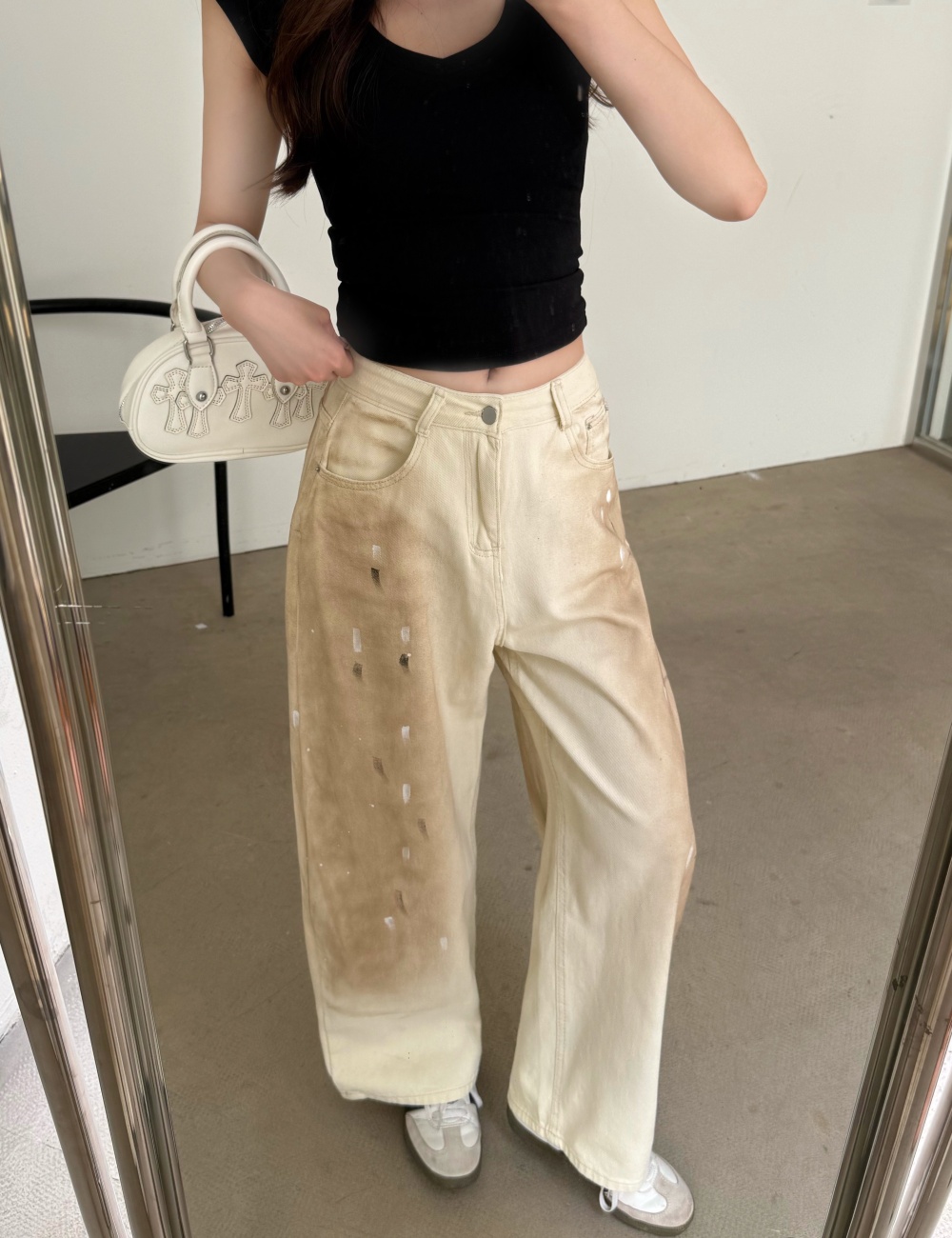 Summer American style pants rivet wide leg jeans
