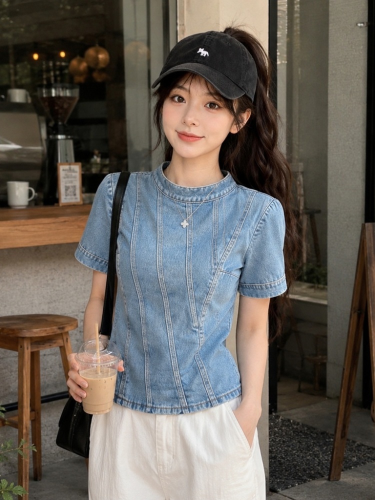 Slim simple all-match T-shirt light short sleeve commuting tops