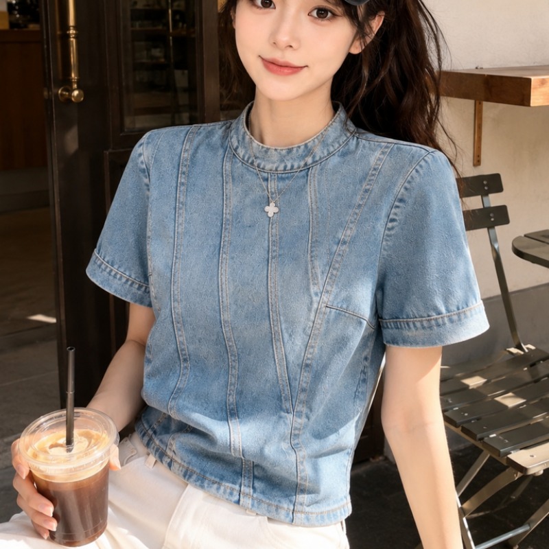 Slim simple all-match T-shirt light short sleeve commuting tops