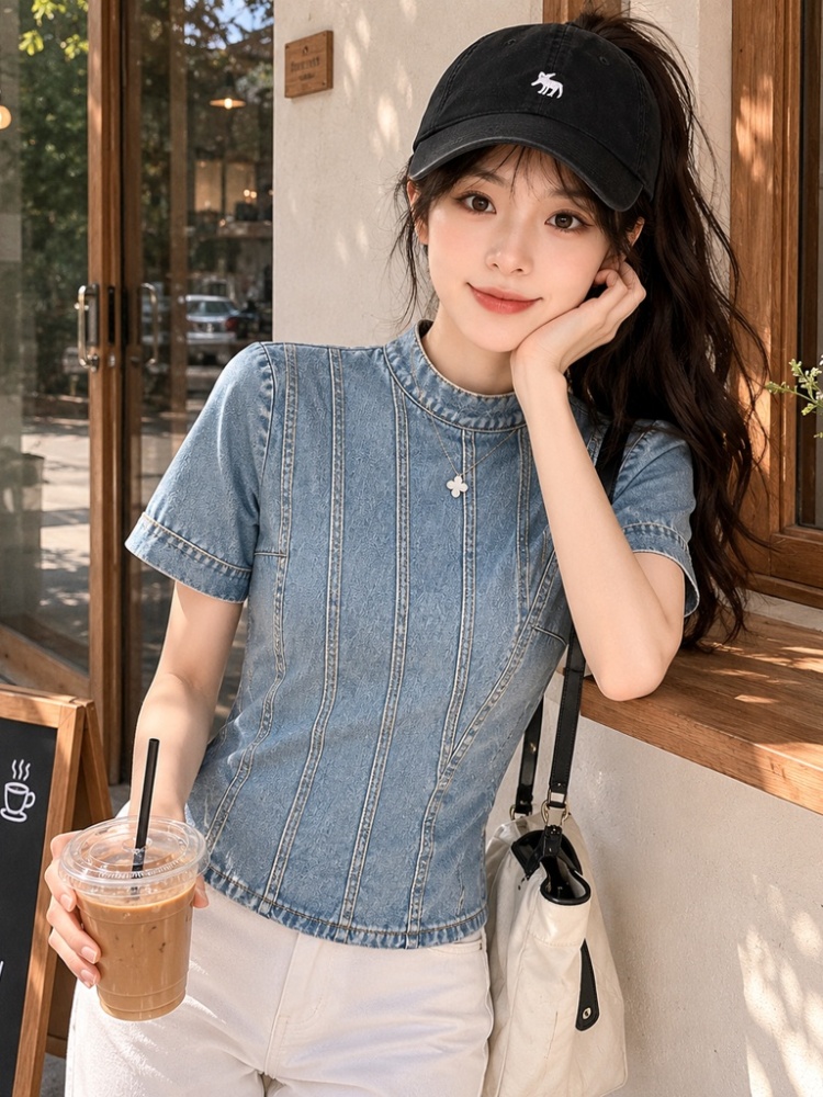 Slim simple all-match T-shirt light short sleeve commuting tops