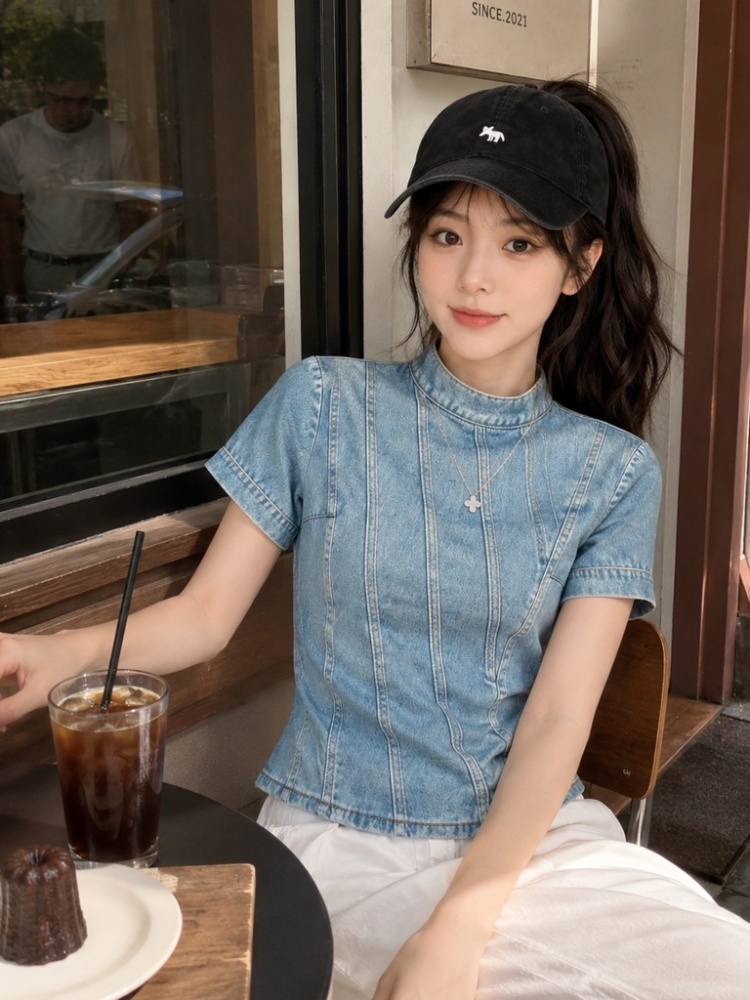 Slim simple all-match T-shirt light short sleeve commuting tops