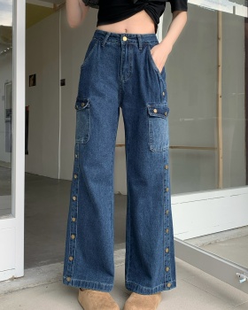Loose many pocket work clothing slim wide leg pants