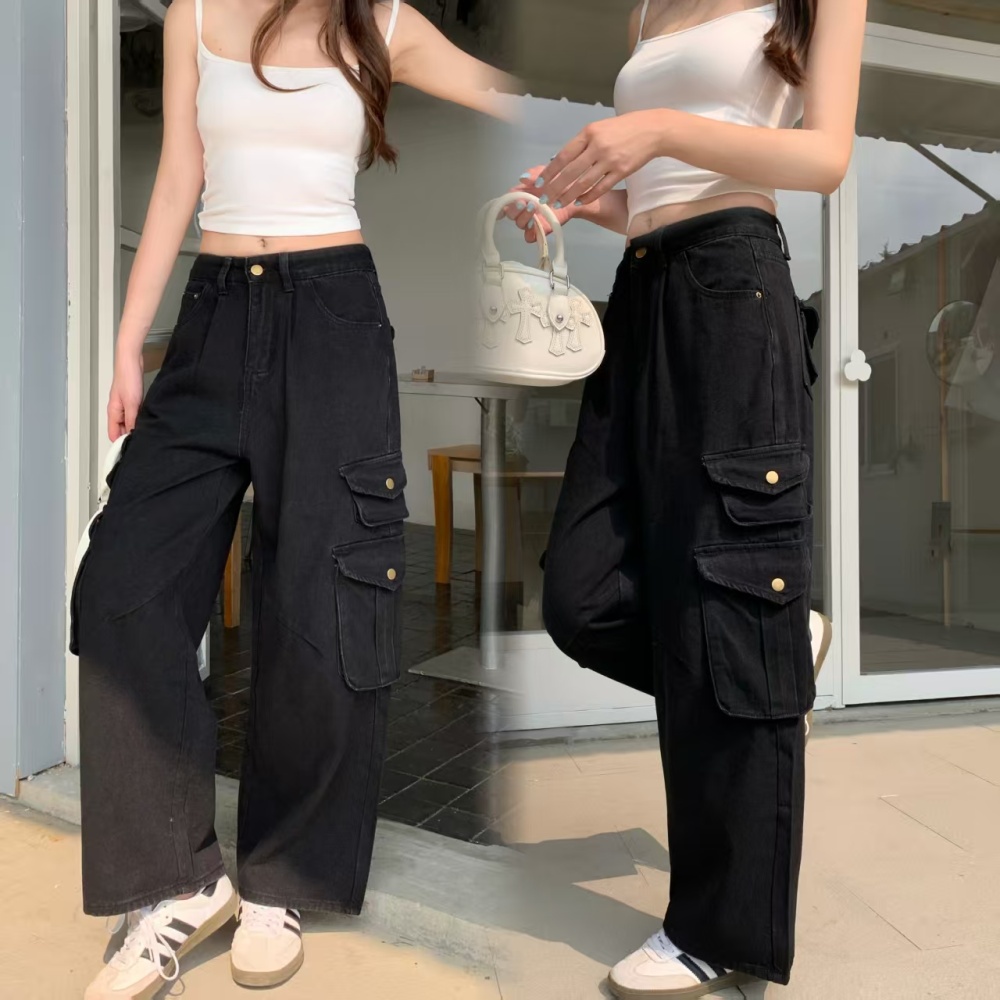 Stereoscopic many pocket work clothing street jeans for women