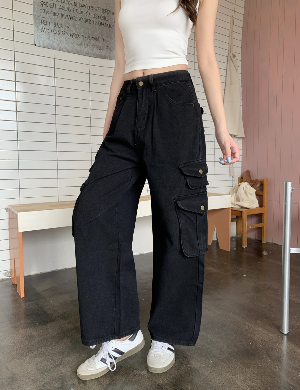 Stereoscopic many pocket work clothing street jeans for women