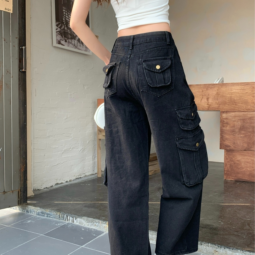 Stereoscopic many pocket work clothing street jeans for women