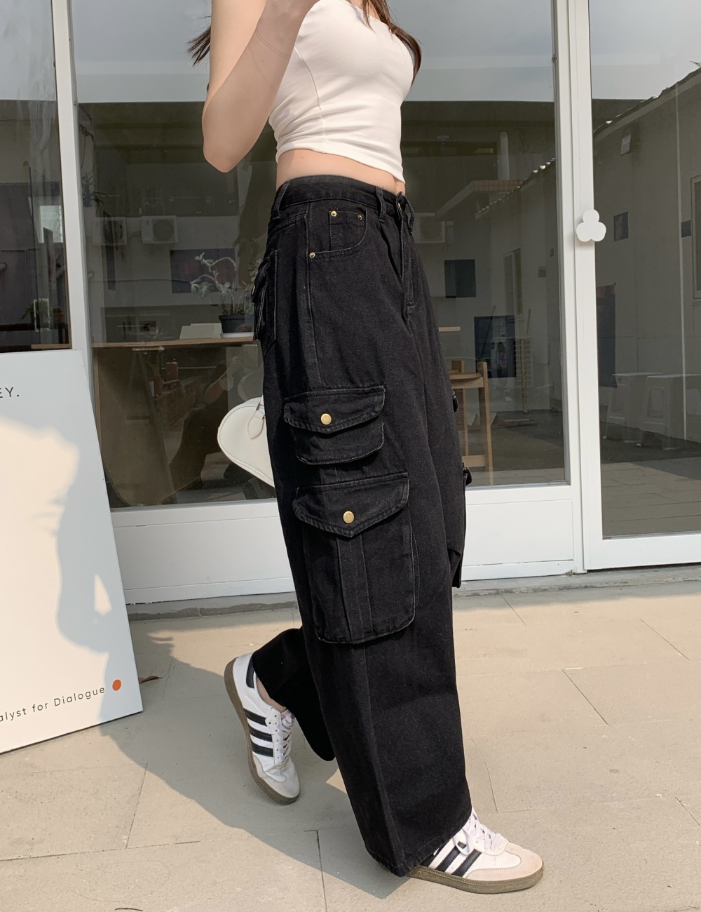 Stereoscopic many pocket work clothing street jeans for women