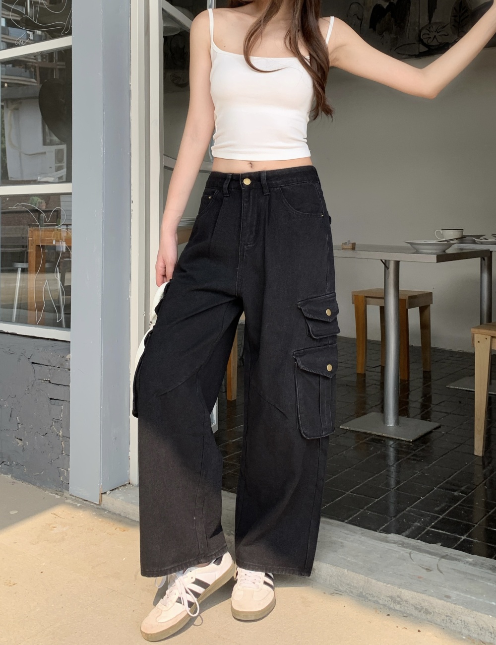 Stereoscopic many pocket work clothing street jeans for women