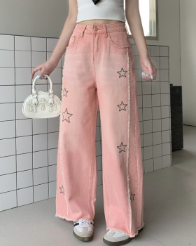 Wide leg stars jeans loose pink long pants for women