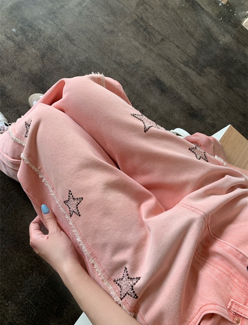Wide leg stars jeans loose pink long pants for women