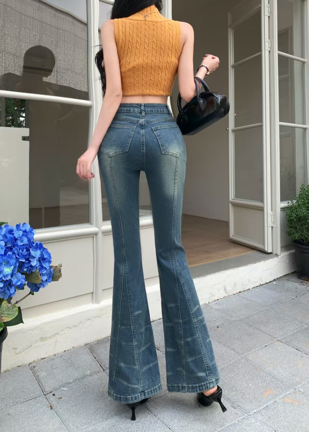Elasticity all-match long pants rivet retro jeans for women