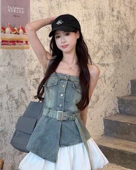 Temperament irregular pinched waist denim vest