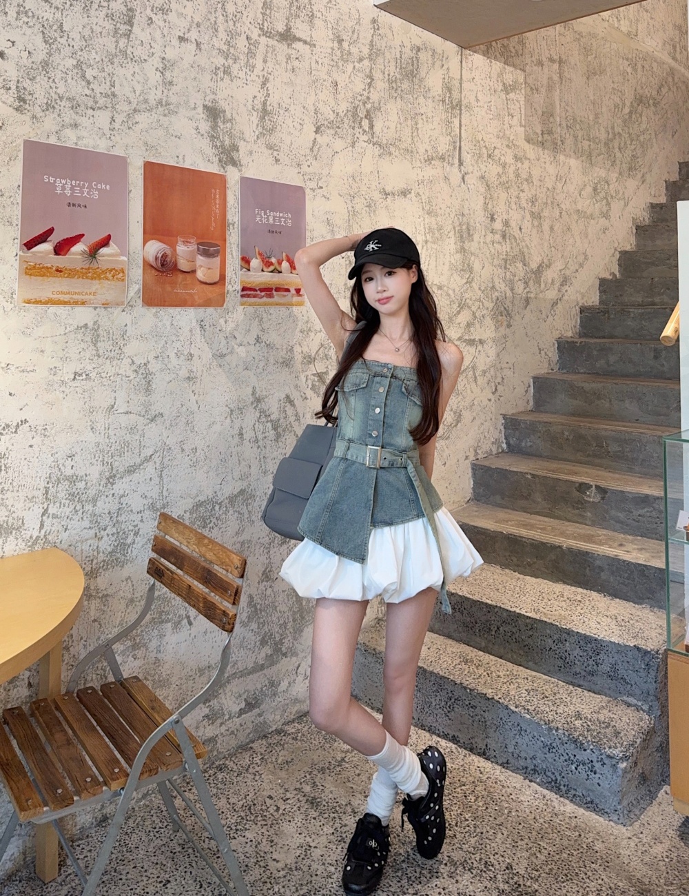 Temperament irregular pinched waist denim vest