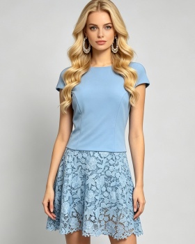 Round neck lace summer slim splice A-line dress