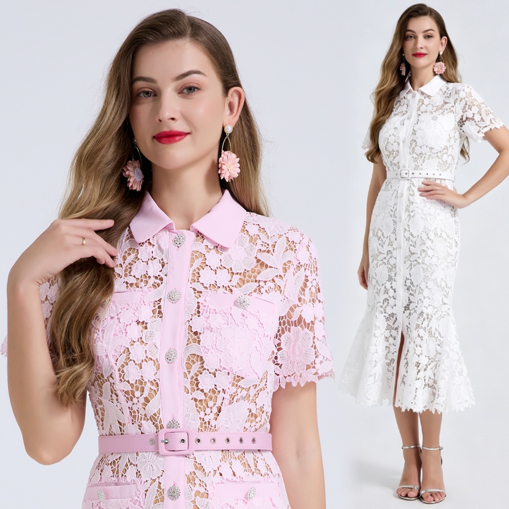 Package hip mermaid shirt collar slim high waist dress