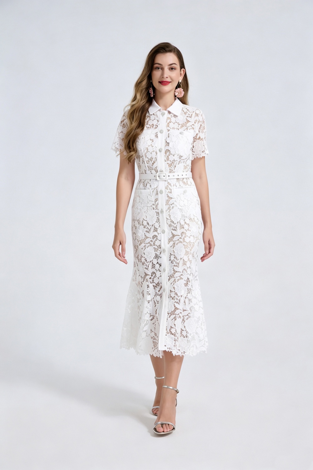 Package hip mermaid shirt collar slim high waist dress