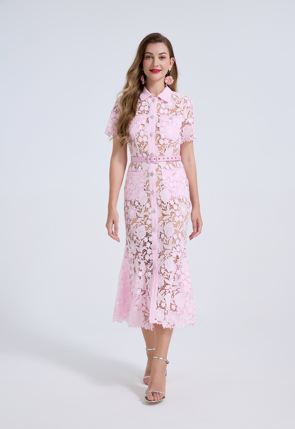 Package hip mermaid shirt collar slim high waist dress