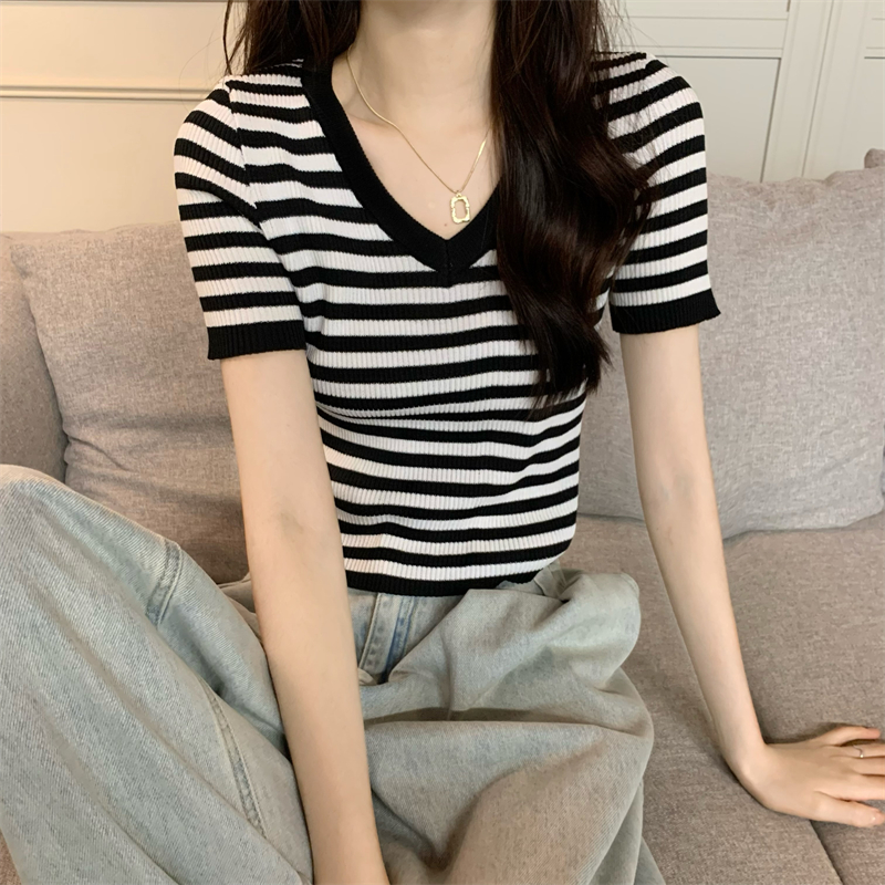 Enticement slim short sleeve summer knitted tops