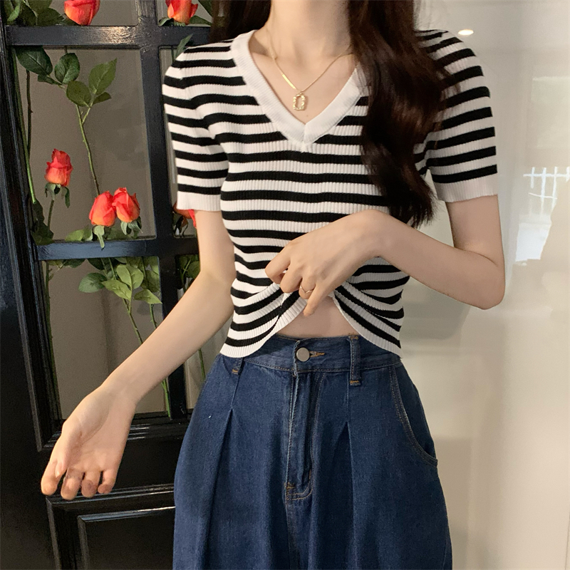 Enticement slim short sleeve summer knitted tops