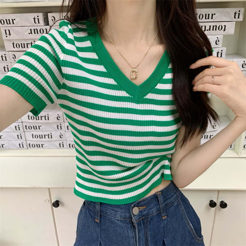 Enticement slim short sleeve summer knitted tops