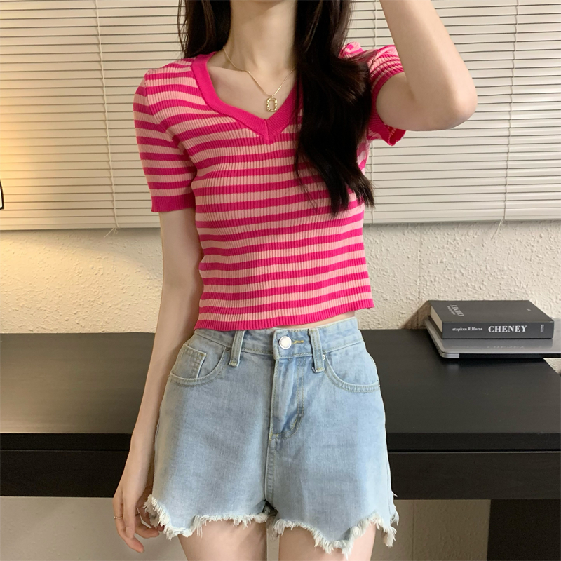Enticement slim short sleeve summer knitted tops