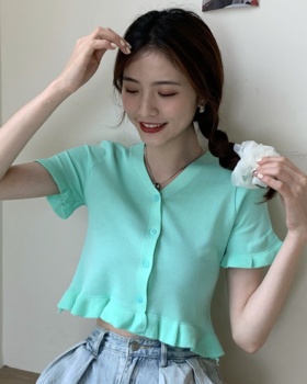 Short lace summer V-neck all-match short sleeve knitted cardigan