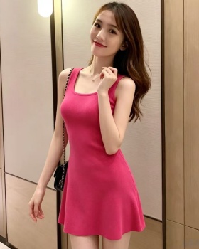 U-neck knitted hollow tender summer yellow dress