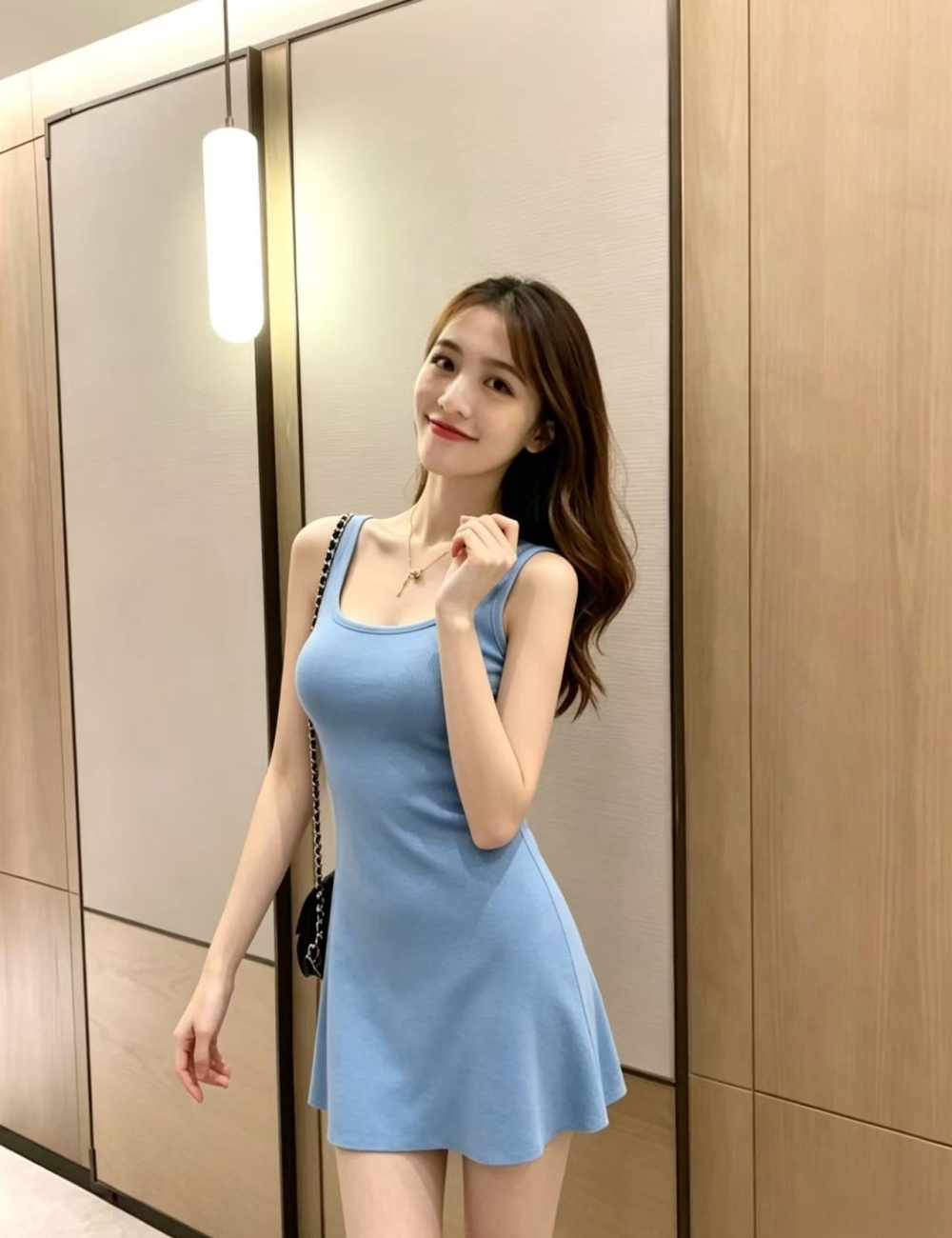 U-neck knitted hollow tender summer yellow dress