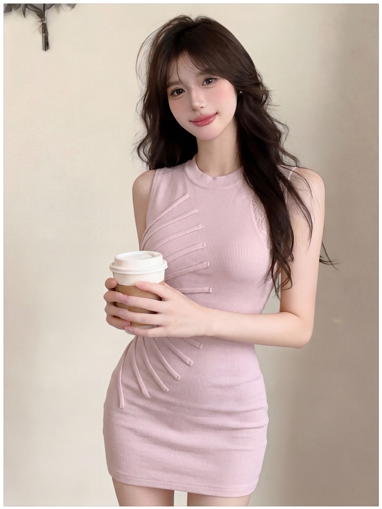 Package hip sun flower vest fold knitted T-back