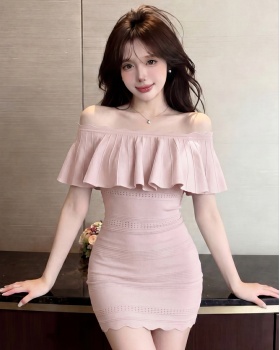 Knitted dress lotus leaf edges T-back for women