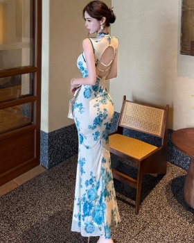 Sleeveless Chinese style dress package hip retro long dress