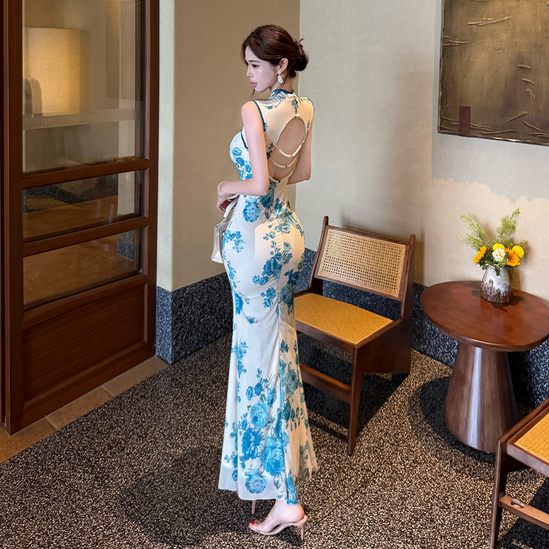 Sleeveless Chinese style dress package hip retro long dress