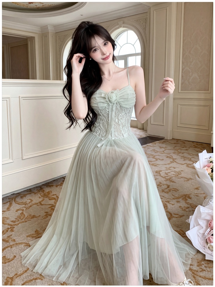 Sling big skirt long dress gauze slim dress for women