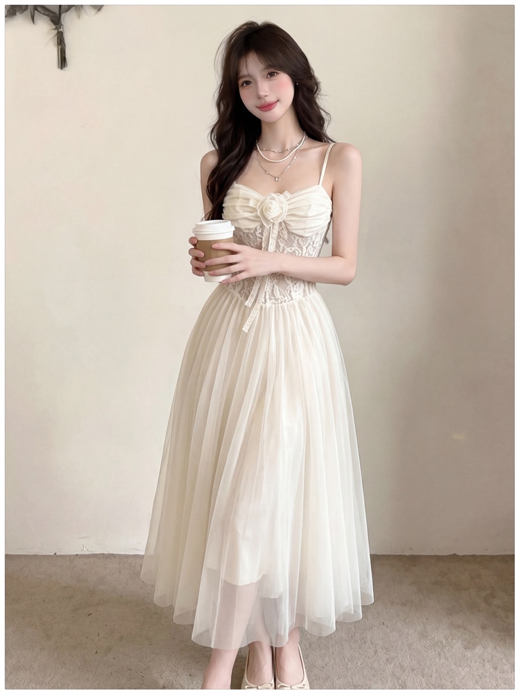 Sling big skirt long dress gauze slim dress for women
