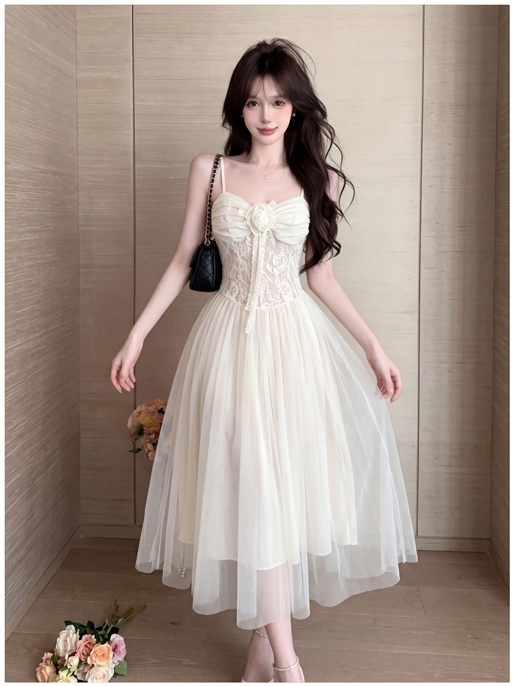 Sling big skirt long dress gauze slim dress for women