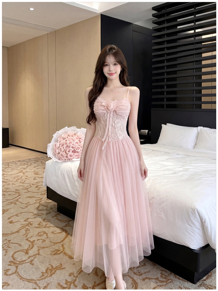 Sling big skirt long dress gauze slim dress for women
