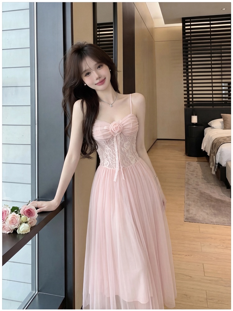 Sling big skirt long dress gauze slim dress for women