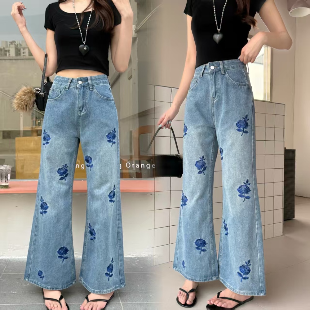 Rose high waist wide leg pants loose straight jeans for women