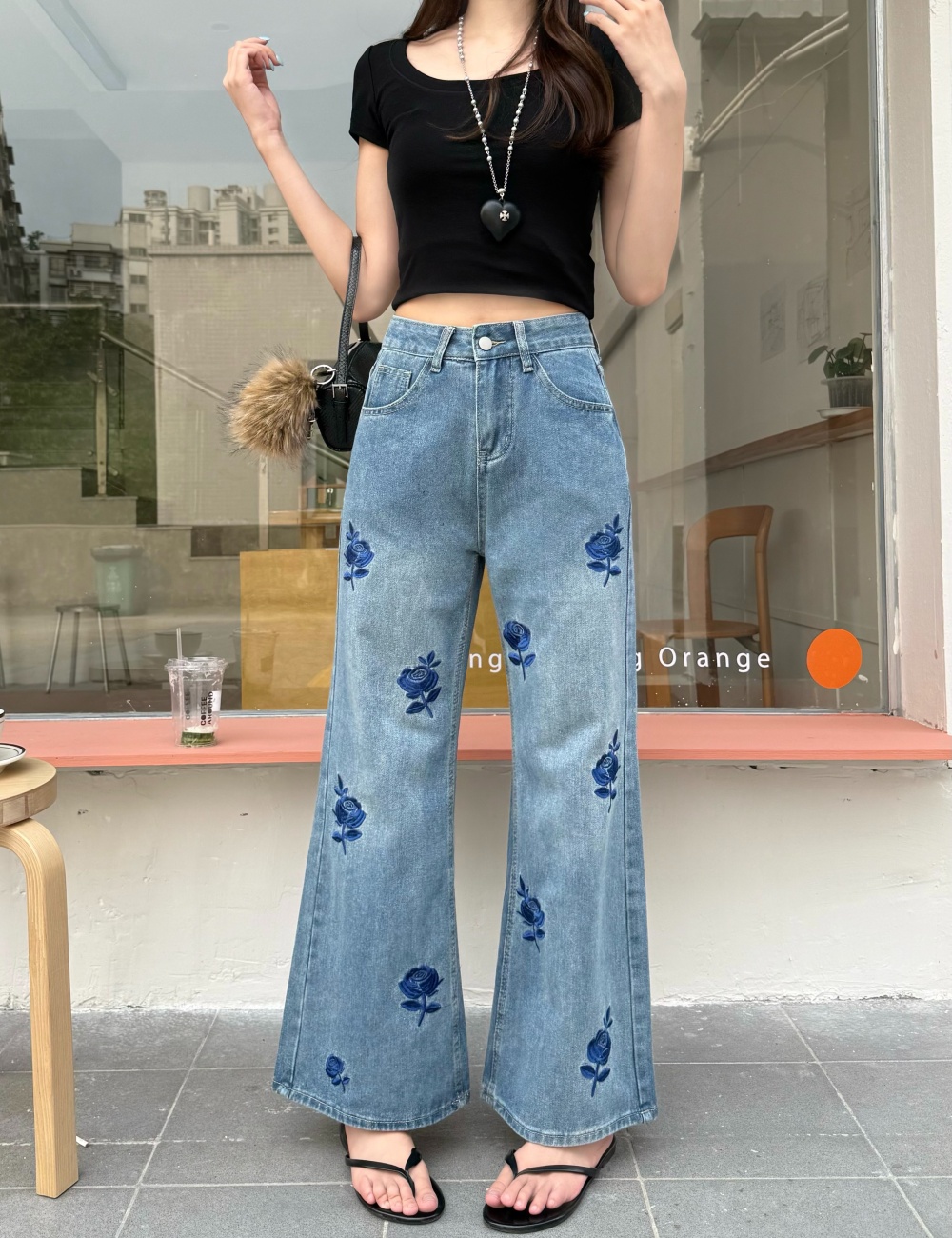 Rose high waist wide leg pants loose straight jeans for women