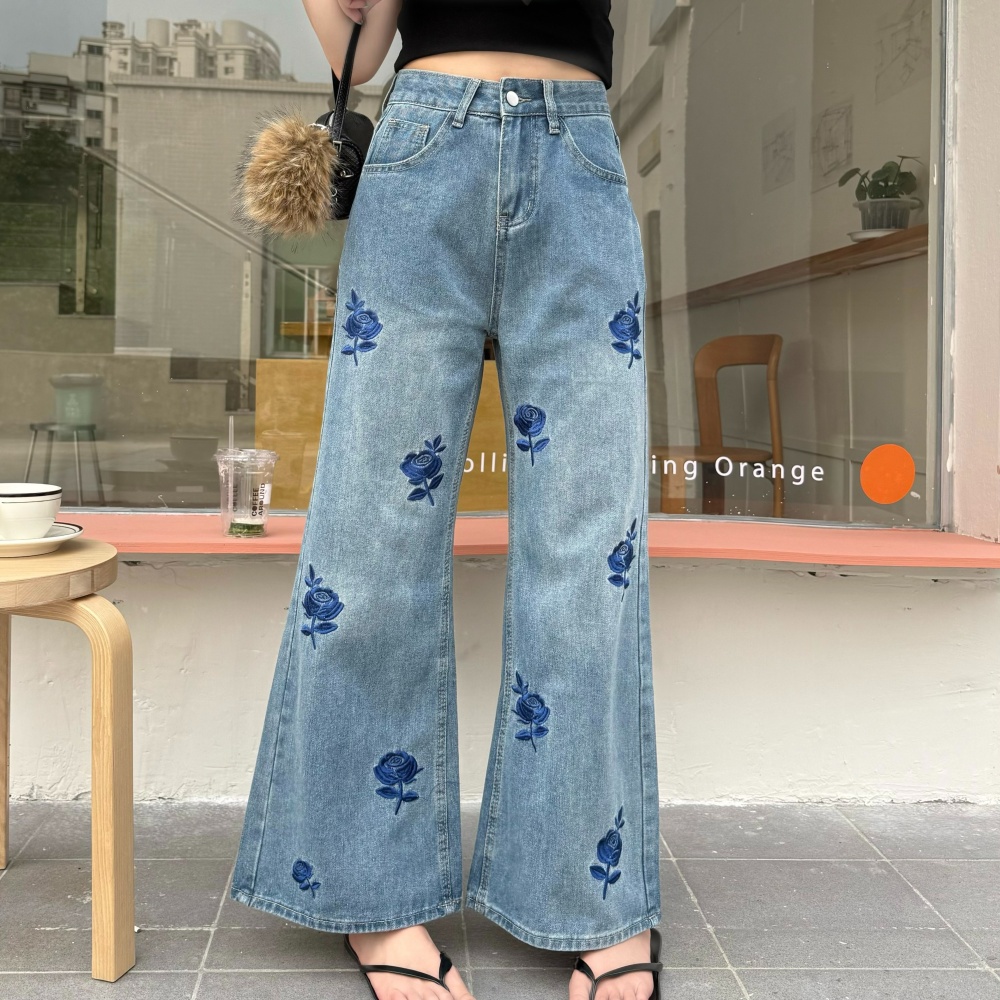 Rose high waist wide leg pants loose straight jeans for women