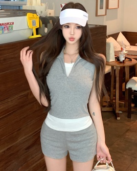 American style tops Casual shorts 2pcs set for women