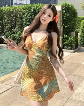 Sling irregular printing summer mixed colors dress for women