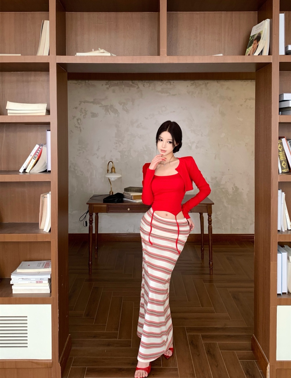 Stripe all-match skirt slim summer tops 3pcs set for women