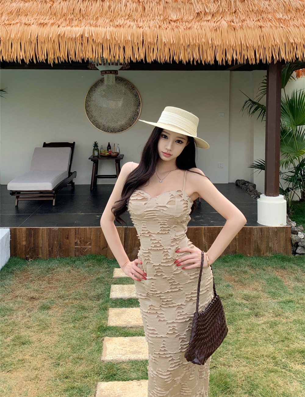 Sexy slim jumpsuit with chest pad summer long dress for women