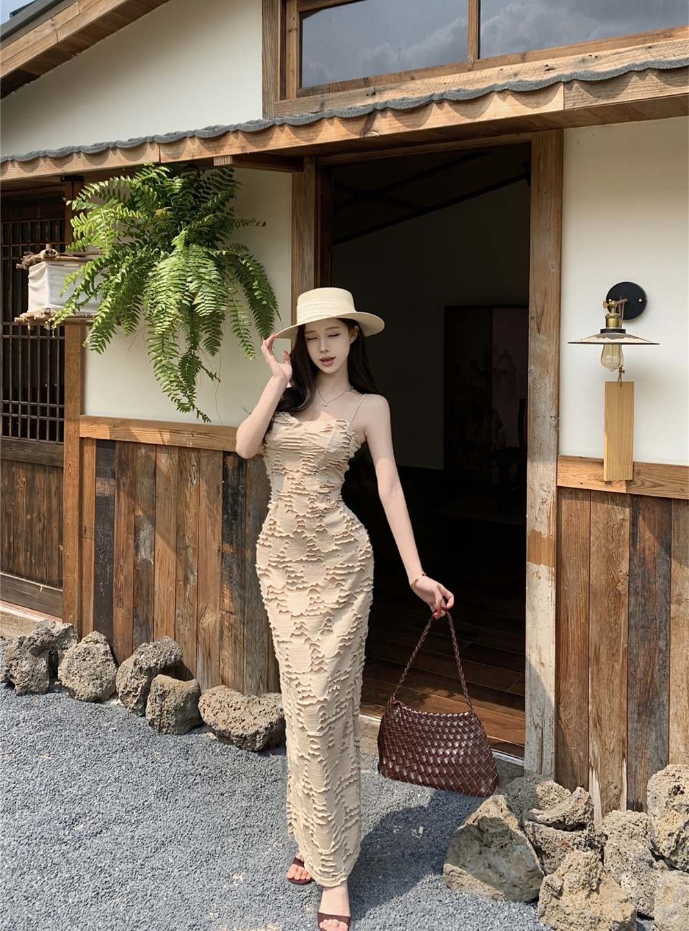Sexy slim jumpsuit with chest pad summer long dress for women