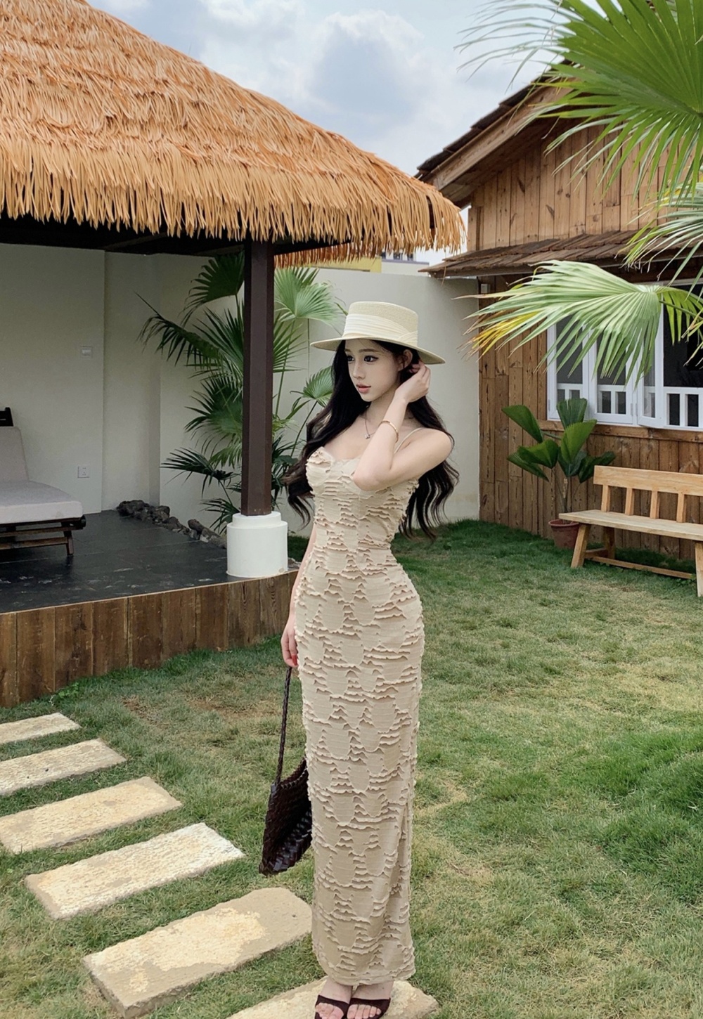 Sexy slim jumpsuit with chest pad summer long dress for women