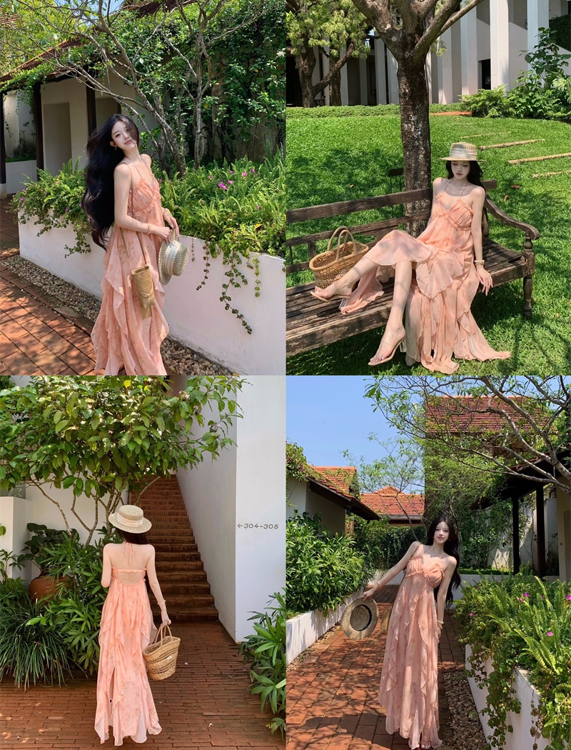Halter bandage with chest pad vacation dress