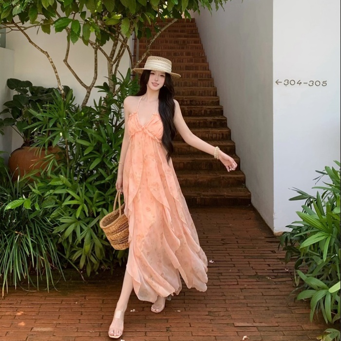 Halter bandage with chest pad vacation dress