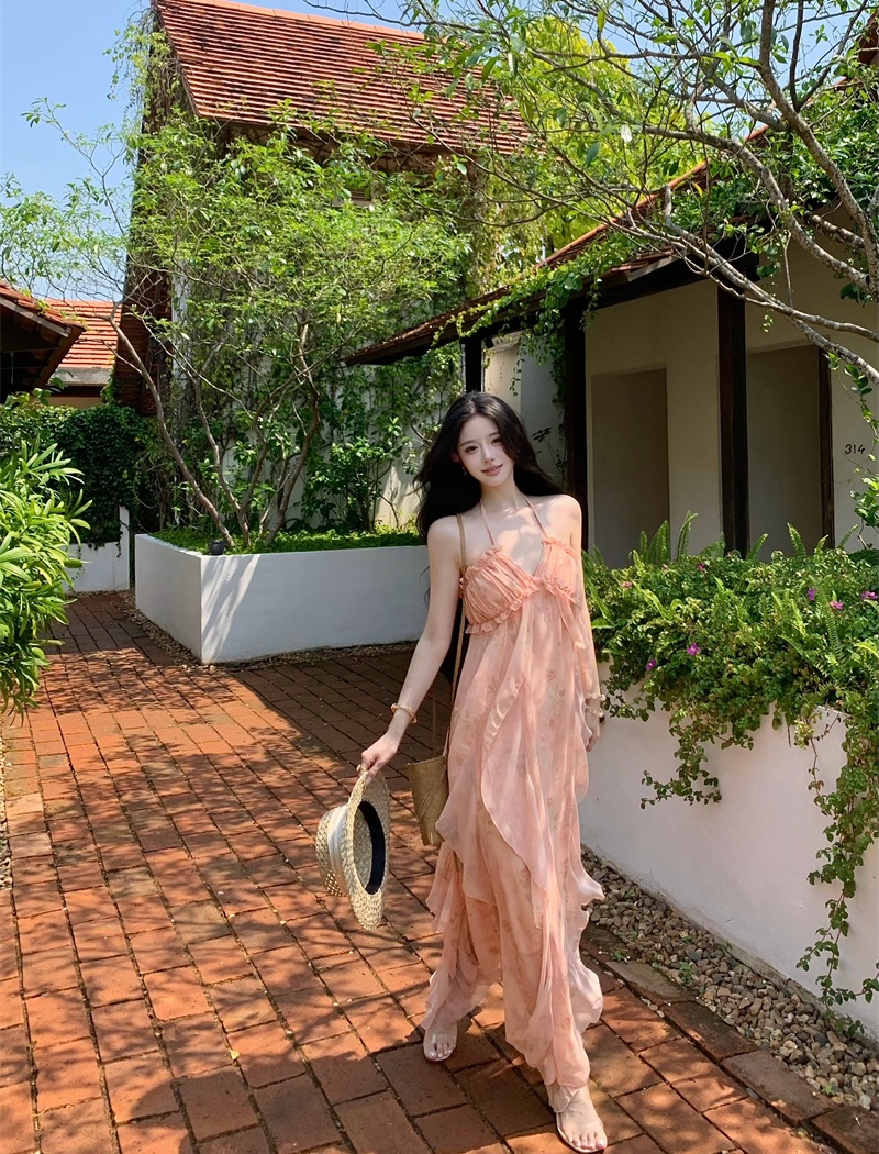 Halter bandage with chest pad vacation dress