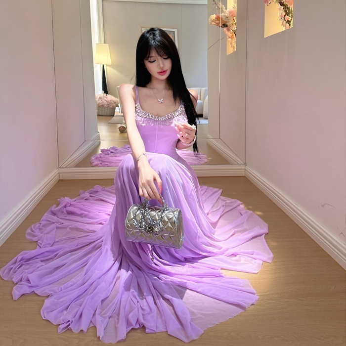 Purple lady dress summer long dress