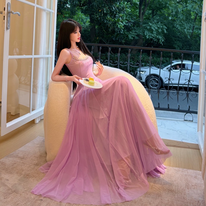 Purple lady dress summer long dress